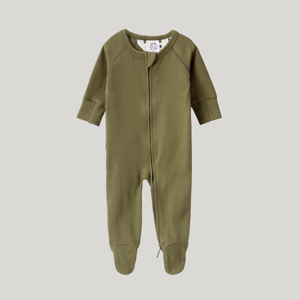Organic Cotton Zip Growsuit Long Sleeve Leaf
