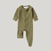 Organic Cotton Zip Growsuit Long Sleeve Leaf